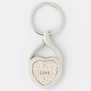 Krämbruna hjärtan Alla hjärtans dag kärlek Twisted Heart Silverfärgad Nyckelring