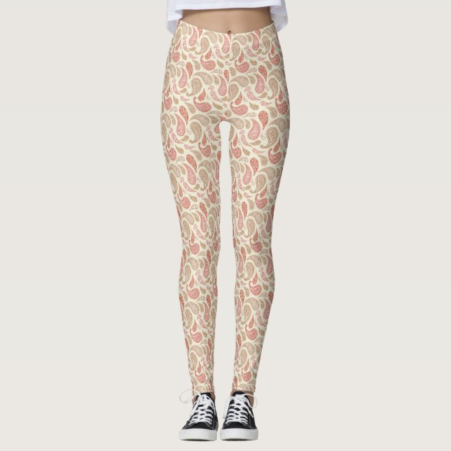 Krämbruna Paisley-mönstrade Leggings (Framsida)