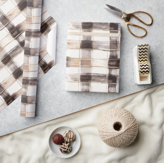 Krämbruna Plaid-ränder Födelsedag Presentpapper (Hantverk)