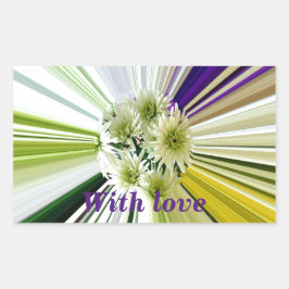 Krämen och grönrandig abstrakt blommig rektangulärt klistermärke