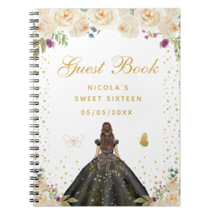 Krämfärgad blom brunett hår prinsessa Sweet Sixtee Anteckningsbok