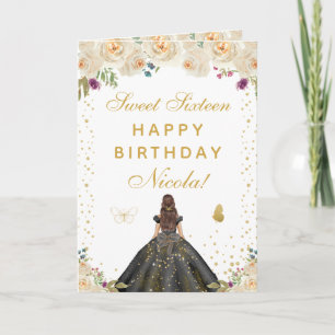 Krämfärgad blom brunett hårtjej Sweet Sixteen Kort