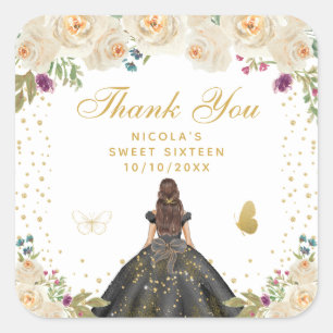 Krämfärgad Blommig Brunett Hår Prinsessa Sweet Six Fyrkantigt Klistermärke
