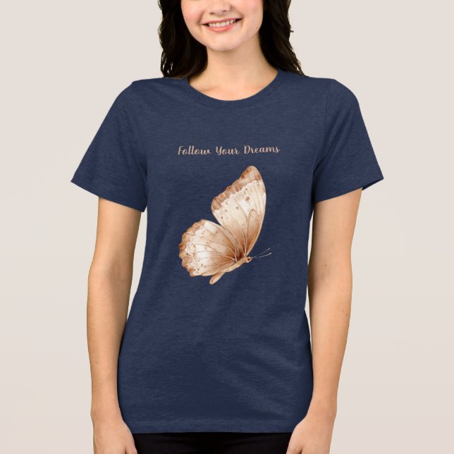 Krämfärgad Boho Fjäril T Shirt (Framsida)
