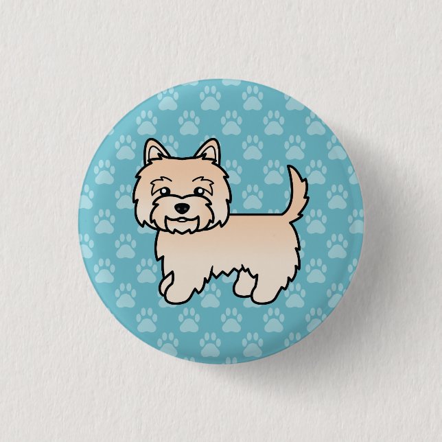 Krämfärgad Cairn Terrier Hund Tecknad Ritning På B Knapp (Framsida)