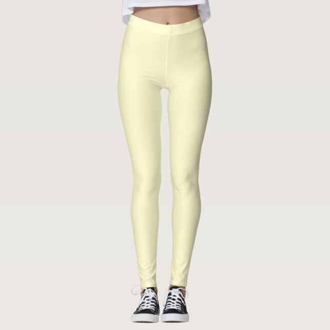 Krämfärgad enfärgad slät leggings (Framsida)