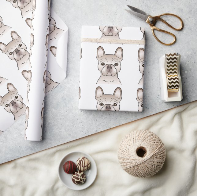 Krämfärgad fransk bulldogg huvudmönster presentpapper (Hantverk)