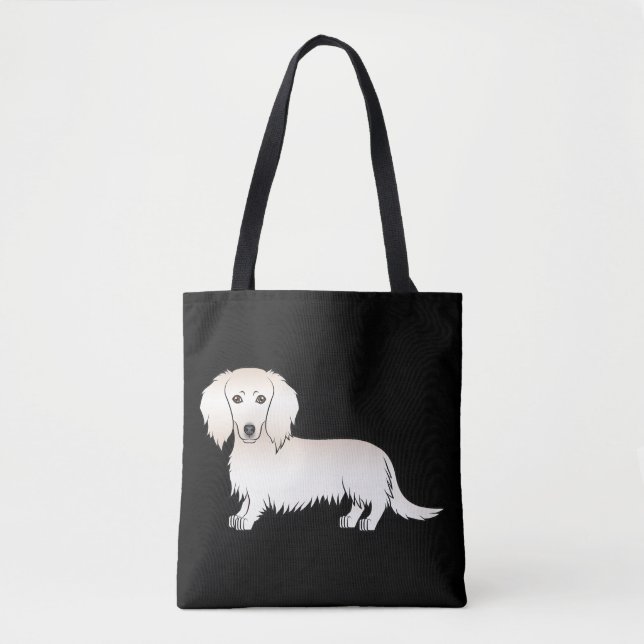 Krämfärgad långhårig dachshund seriehund på svart  tygkasse (Framsida)