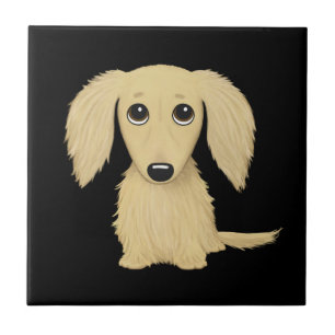 Krämfärgad långhårig Dachshund-valp Kakelplatta