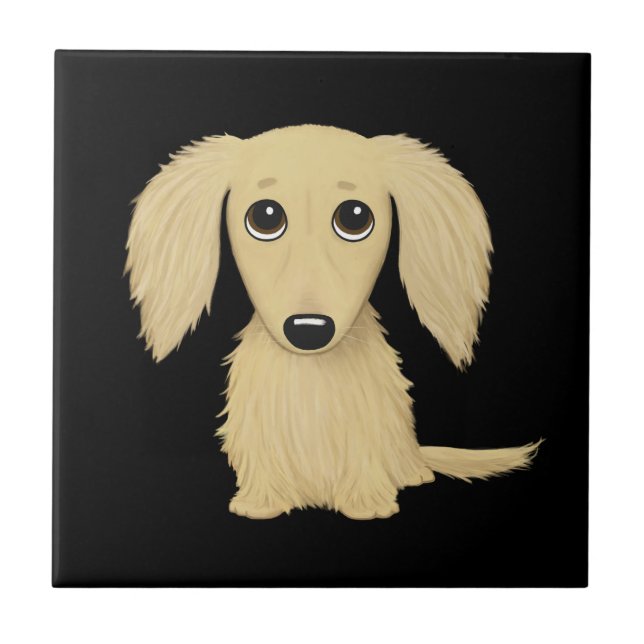 Krämfärgad långhårig Dachshund-valp Kakelplatta (Framsidan)