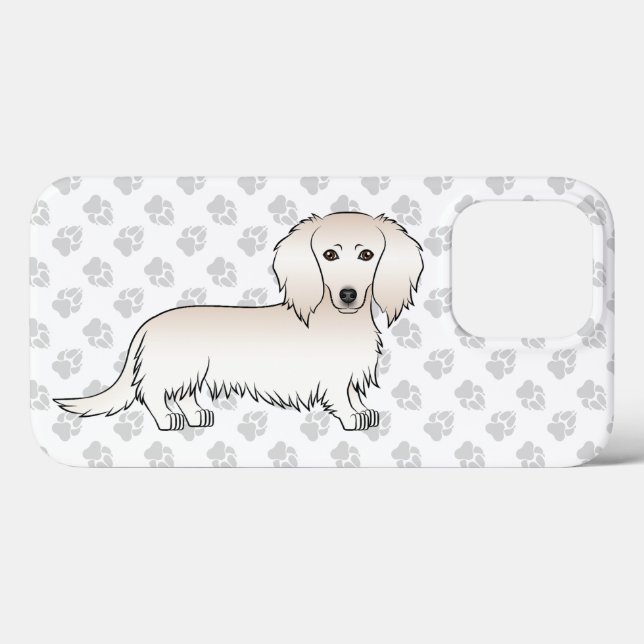 Krämfärgad långhårig dackel söt tecknad hund & tas (Baksida (horisontell))