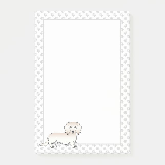 Krämfärgad långhårig dackel söt tecknad hund & tas post-it block (Framsida)