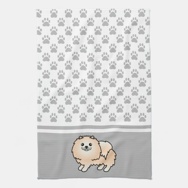 Krämfärgad Pomeranian med gråa tassar mönster Kökshandduk (Vertikal)