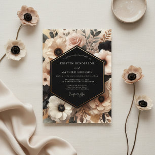 Krämfärgad Rodnad Blommig Romantik Bröllop Inbjudningar