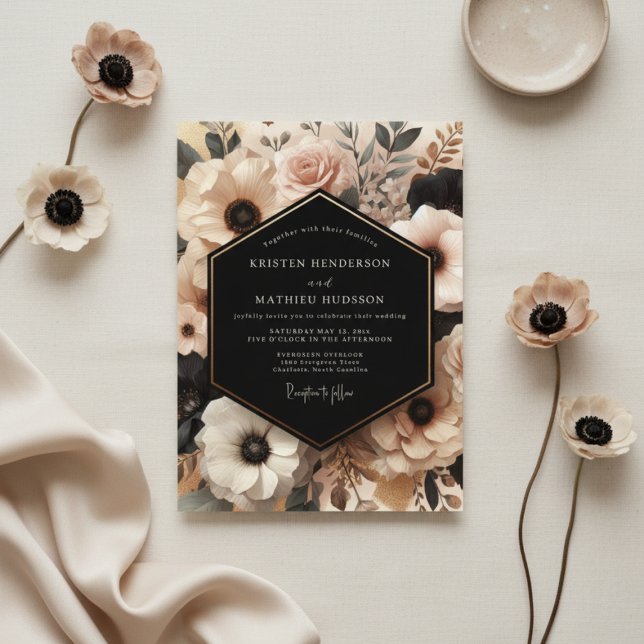 Krämfärgad Rodnad Blommig Romantik Bröllop Inbjudningar (Skapare uppladdad)