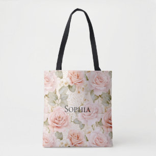 Krämfärgad rosor Rosa blommor Bröllopsdusch Tygkasse