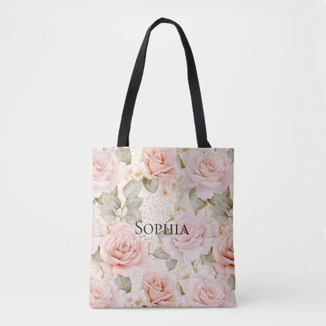 Krämfärgad rosor Rosa blommor Bröllopsdusch Tygkasse (Framsida)