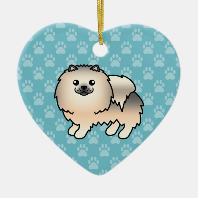 Krämfärgad Sable Pomeranian Hund Serieteckning Julgransprydnad Keramik (Framsidan)