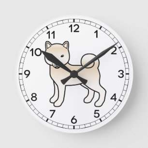Krämfärgad Shiba Inu Söt Tecknad Hundillustration Rund Klocka