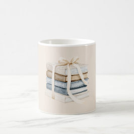 Krämfärgad Tan Blå Böcker Band Rosett Kaffemugg