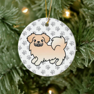 Krämfärgad Tibetansk Spaniel Söt Tecknad Hund Julgransprydnad Keramik