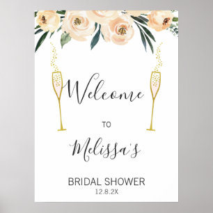 Krämfärgade blomglas Bröllopsfest välkomstskylt Poster