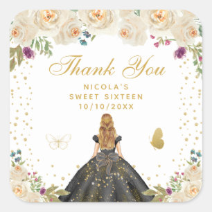 Krämfärgade blommor Blond Hår Prinsessa Sweet Sixt Fyrkantigt Klistermärke