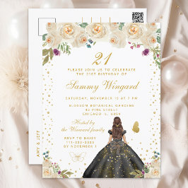 Krämfärgade blommor Brunett Hår Prinsessa Födelsed Vykort