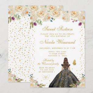 Krämfärgade blommor Brunett Hår Prinsessa Sweet Si Inbjudningar
