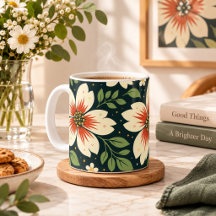 Krämfärgade blommor med röda centra och gröna blad