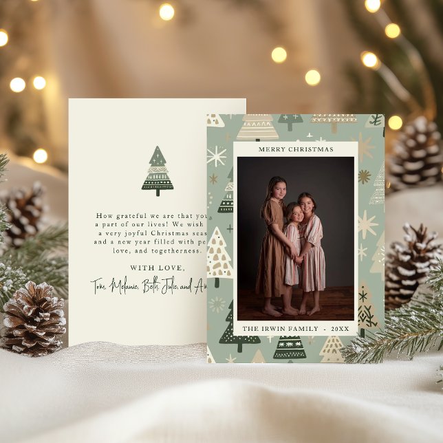 Krämfärgade handmålade julgranar och foto julkort (Skapare uppladdad)