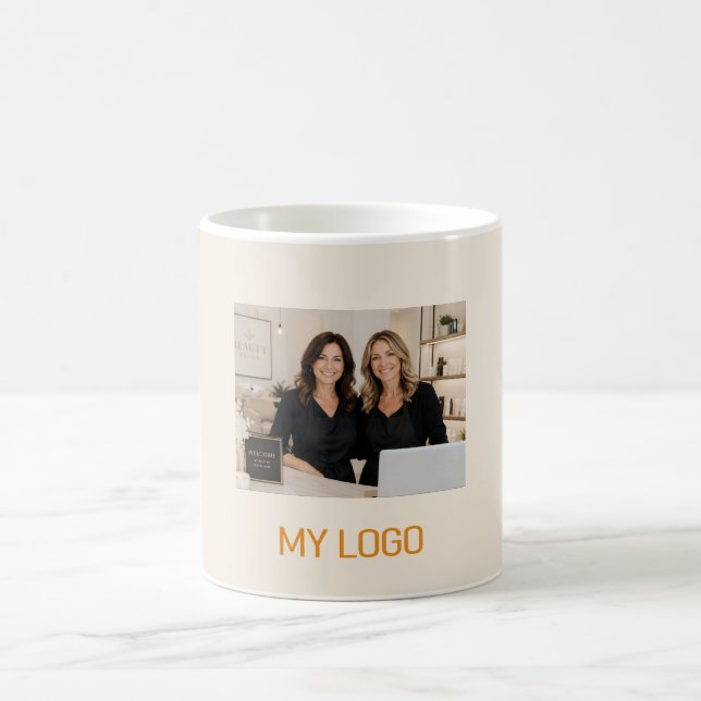 Krämfärgslogotyp rektangulär bild kaffemugg (Center)