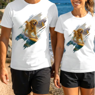 Kramgo' Surfande Golden Retriever Penseldrag T Shirt