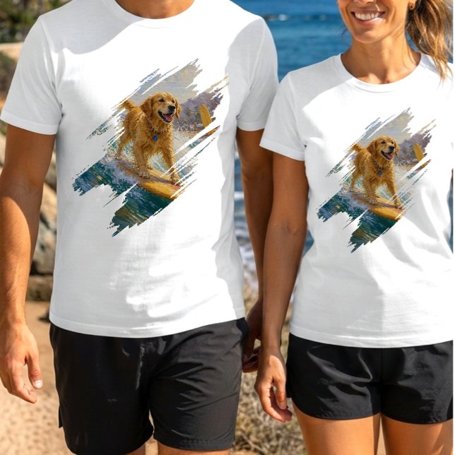 Kramgo' Surfande Golden Retriever Penseldrag  T Shirt (Skapare uppladdad)