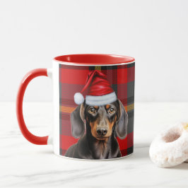 Kramgoa Röd Randig Slät Dachshund Jul Mugg