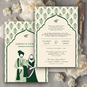 Krämgrön Punjabi Anand Karaj Sikhbröllop Inbjudningar