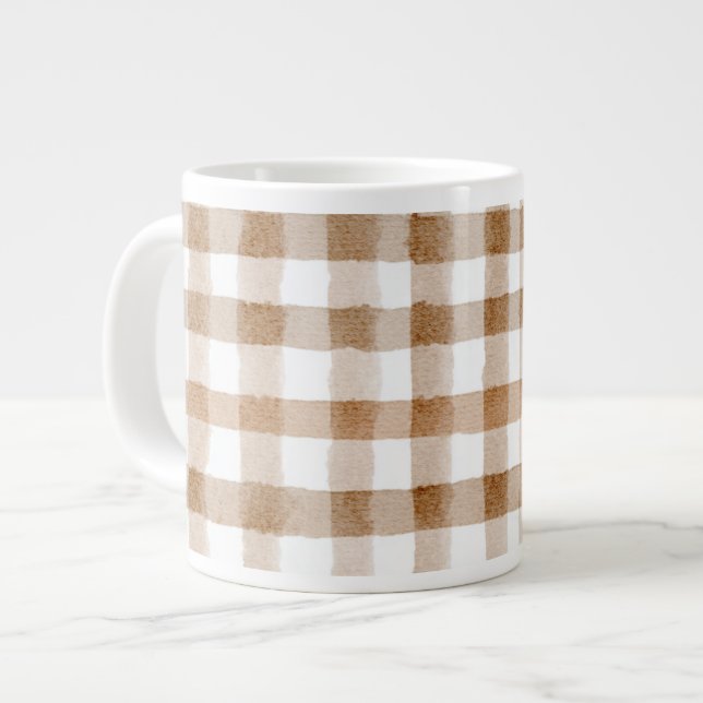 Krämgula bruna ränder Tan-rutig Jumbo Mugg (Framsida vänster)