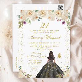 Krämig Blommig Mörkhyad Prinsessa Födelsedagsfiran Vykort