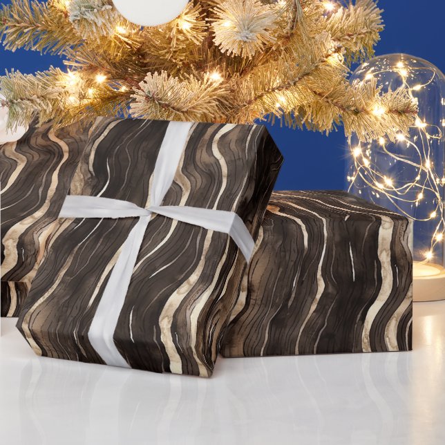 Krämig Brun Choklad Guld Vågiga Ränder Jul Presentpapper (Helgdagar)