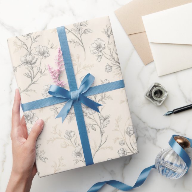 Krämig Chic Blommig Bröllop Presentpapper (Gifting)