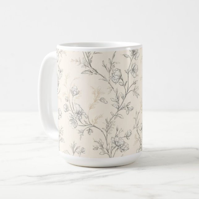 Krämig Chic Blommig Kaffemugg (Framsida vänster)