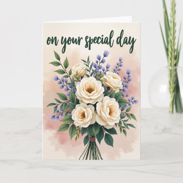 Krämig födelsedagskort med blommor kort (Framsida)