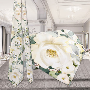 Krämig Gul Vit Peony Bröllop Naturlig Ecru Slips