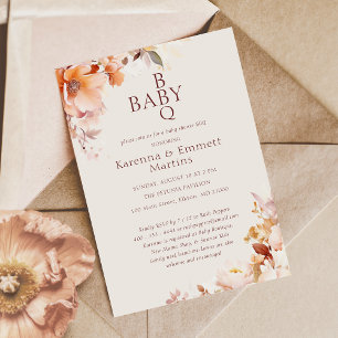 Krämig Vintage Blommig Höst Grill Baby Shower Inbjudningar