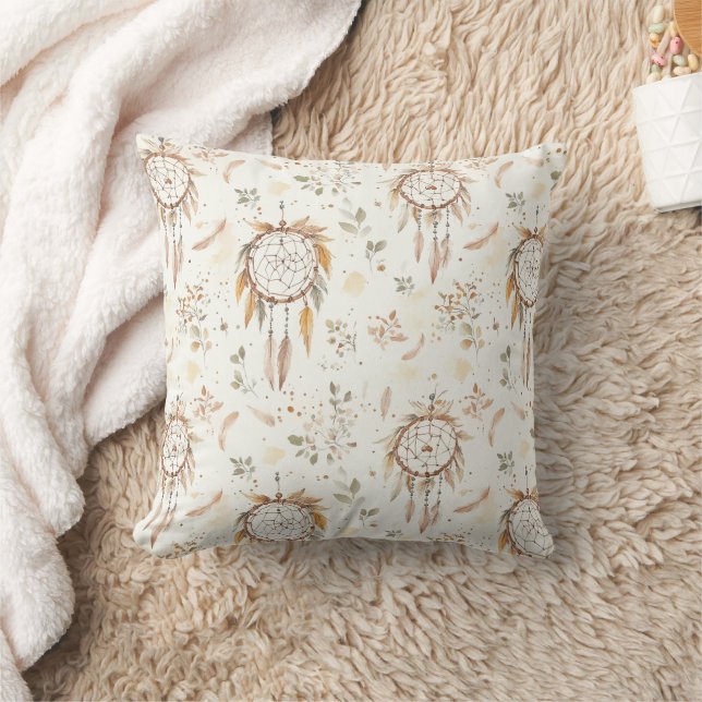 Krämiga Boho Fjädrar Drömfångare Kudde (Filt)
