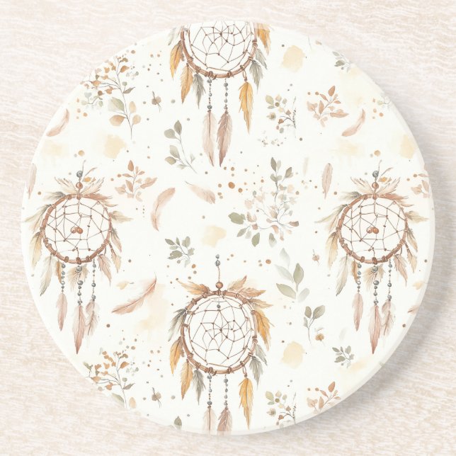 Krämiga Boho Fjädrar Drömfångare Underlägg (Framsidan)
