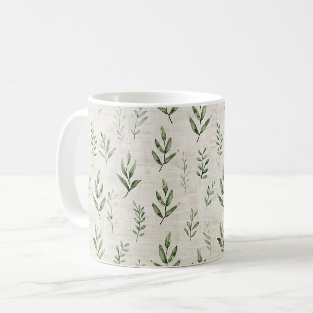 Krämiga Gröna Löv Kaffemugg (Framsida vänster)