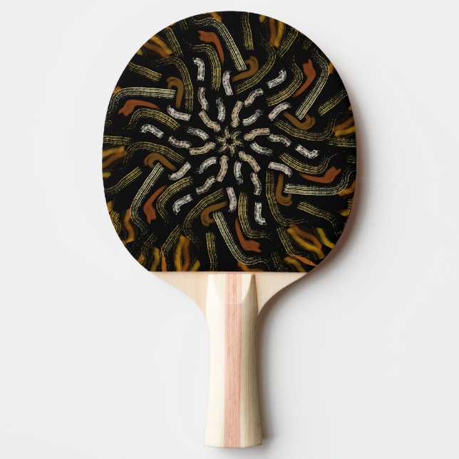 Krämiga gyllene gula ridad mönster på svart pingisracket (Framsidan)