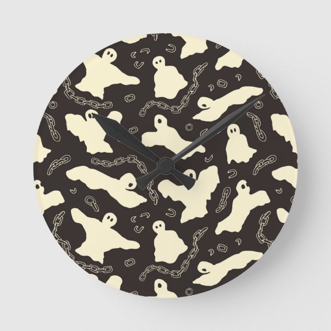 Krämiga spöken - Halloween-mönster. Rund Klocka (Framsida)