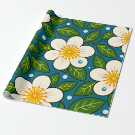 Krämiga vita blommor med gröna blad presentpapper